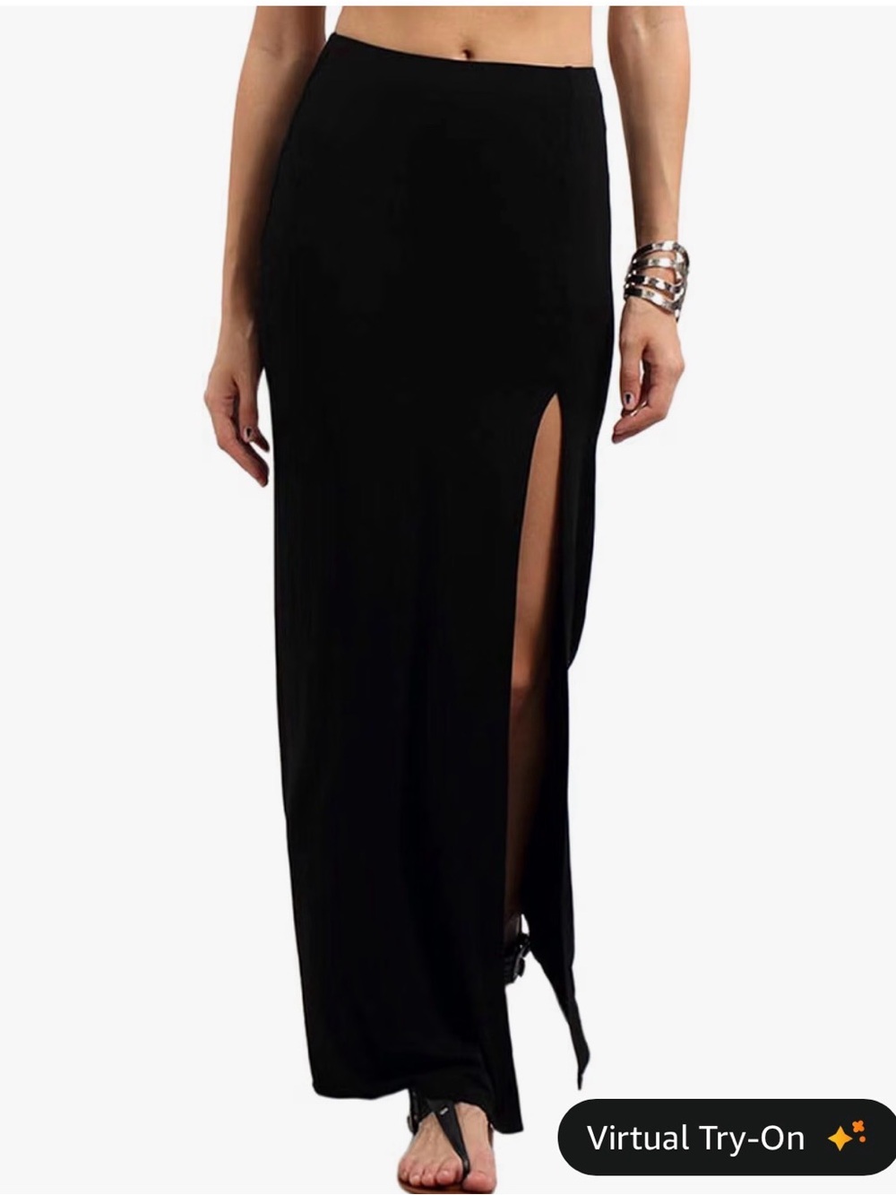 Black Maxi Skirt with High Side Slit - Sleek Evening Maxi